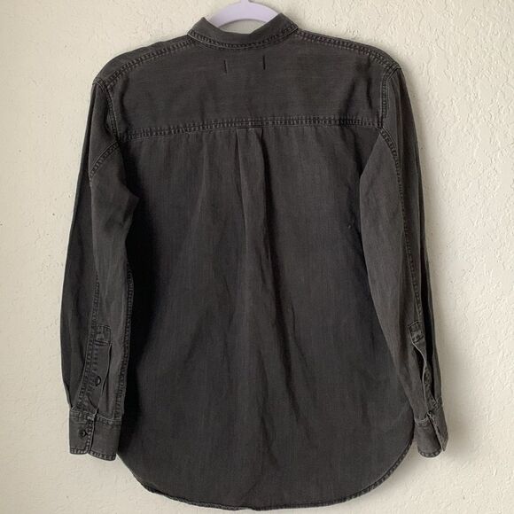 MADEWELL Charcoal Black Faded Look Long Sleeve Button Up Women’s Shirt Size S - Picture 2 of 8